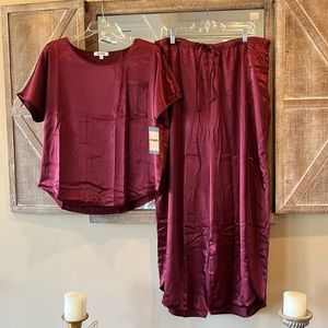 BB Dakota Pajamas Satin Silky Lounge Set Womens Elastic Wide Leg Pants Medium